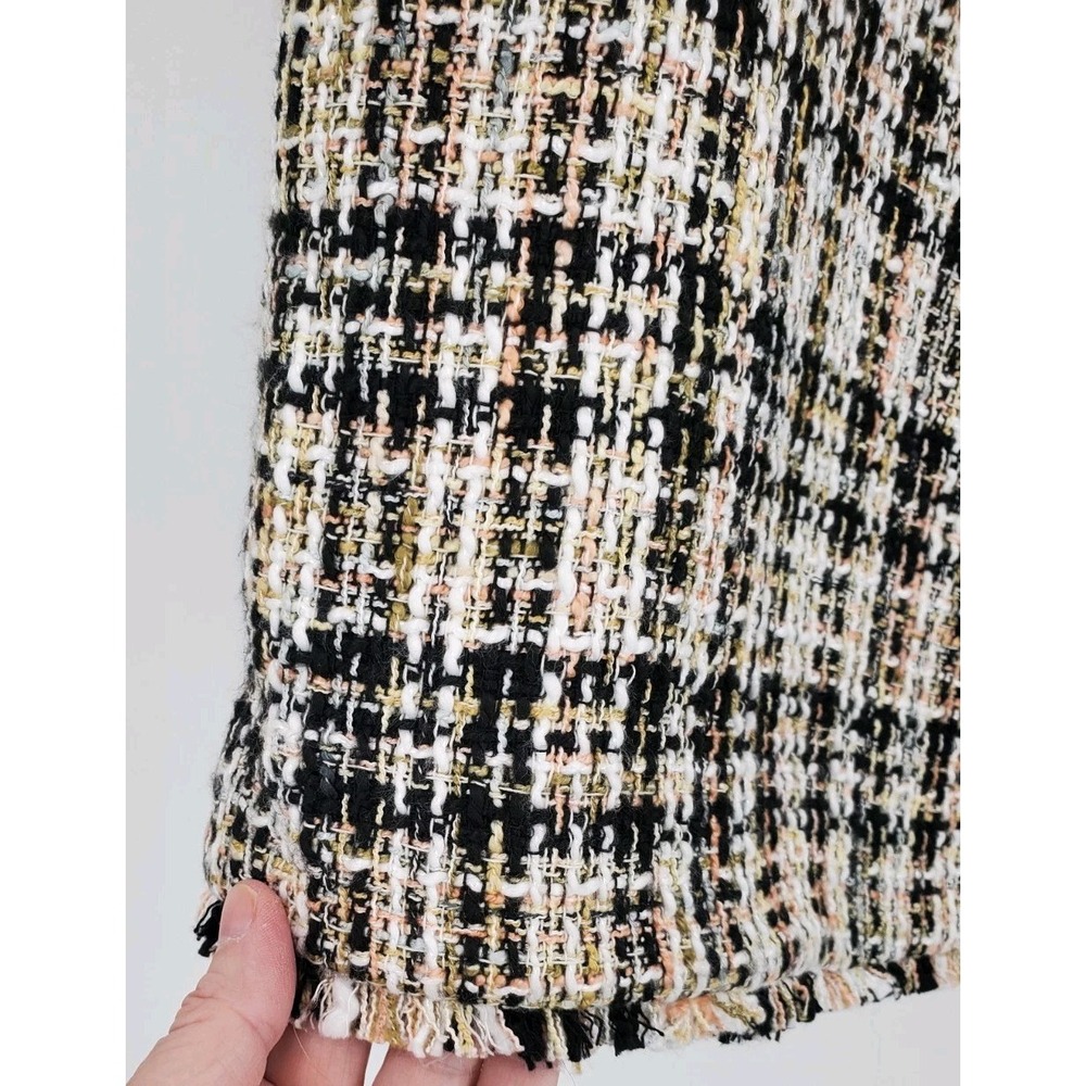 Calvin Klein Tweed Lined Fringe Hem Pencil Skirt Size 16 Black Beige Pink New - Picture 3 of 9